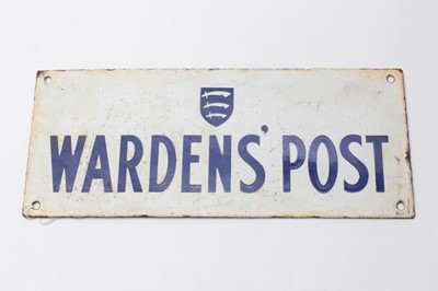 Lot 213 - Essex Interest- Second World War A.R.P. Air Raid Wardens' Post enamel sign, 30.5 x 13cm