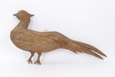 Lot 691 - Antique carved pine folk art relief model of a pheasant