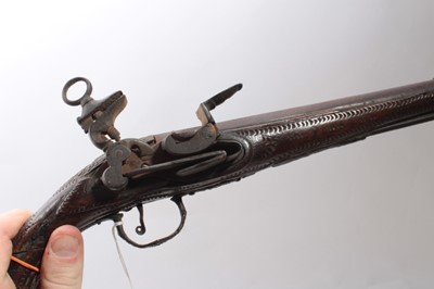 Lot 377 - 19th century Balkan Flintlock holster pistol with brass mounts