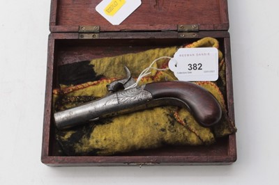 Lot 382 - Mid-19th century Percussion pocket pistol with cylindrical box lock