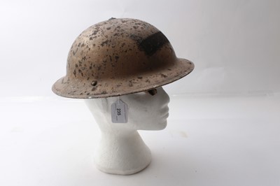 Lot 235 - Second World War British Military MKII Steel Helmet with camouflage painted finish and Named 'Doctor' to front, with chinstrap and liner, dated under brim 1939