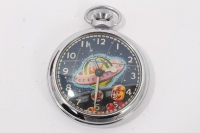 Lot 58 - 1950s Ingersoll Dan Dare in space pocket watch and three 1950s Ingersoll Jeff Arnold pocket watches (4)