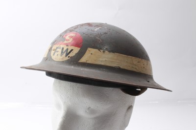 Lot 237 - Second World War British Military MKII Steel Helmet with painted finish and lettering to front- S. F. W.  with chinstrap and liner.