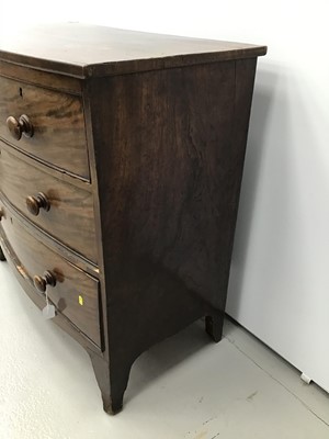 Lot 16 - Small 19th century mahogany bow front chest of two short and two long drawers on splayed bracket feet