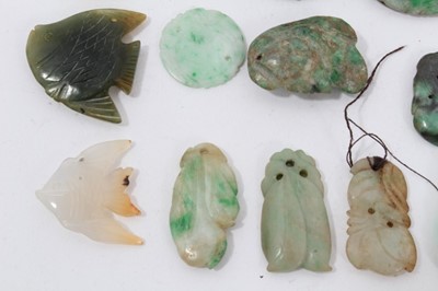 Lot 90 - Group Chinese green hardstone/ jade pendants, screw back earrings and carvings