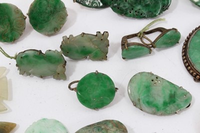 Lot 90 - Group Chinese green hardstone/ jade pendants, screw back earrings and carvings