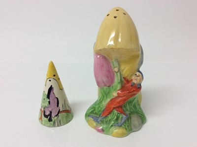 Lot 672 - Clarice Cliff style conical miniature castor and another Deco castor