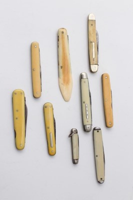 Lot 344 - Group of nine various 19th Century and later pen knives / pocket knives with ivory and ivorine grips (9)