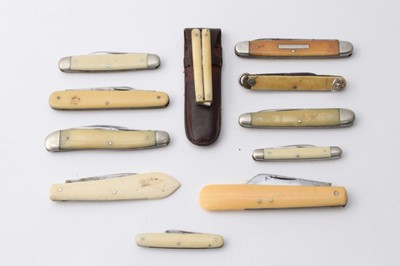 Lot 345 - Group of eleven 19th Century and later pen knives / pocket knives with ivory and ivorine grips (11)