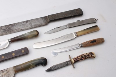 Lot 348 - Second World War British Military chefs knife 'Crusade of Sheffield' dated 1941 and marked with broad arrow, together with a Green River Knife by Johnson & Co of Sheffield and other Victorian and l...