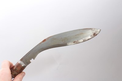 Lot 350 - Gurkha Kukri with steel blade, in brown leather covered sheath, 45cm overall, blade 30.5cm in length