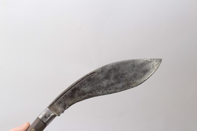 Lot 351 - Gurkha Kukri with steel blade, in brown leather covered sheath, 33cm in overall length, blade 22.5cm in length