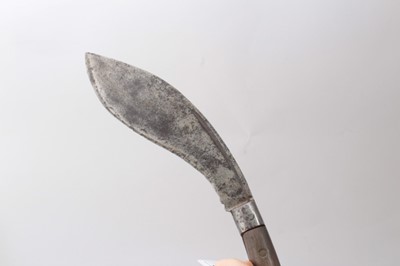 Lot 351 - Gurkha Kukri with steel blade, in brown leather covered sheath, 33cm in overall length, blade 22.5cm in length