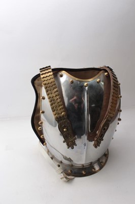 Lot 241 - Fine pair Elizabeth II Household Cavalry Cuirrases comprising plated steel breast and back plates with brass trimmings and shoulder straps and original kid leather lining and buff leather front str...