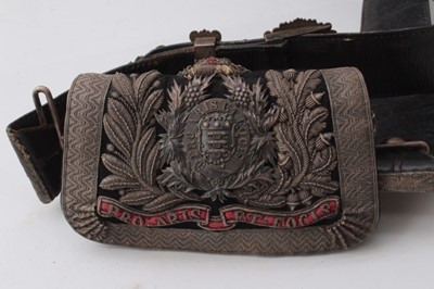 Lot 242 - Fine and rare Victorian East Suffolk Artillery Militia Officers cross belt, pouch and pillbox cap belonging to their Commanding Officer Colonel H.M.LeathesJ.P.. The silver bullion pouch with silver...