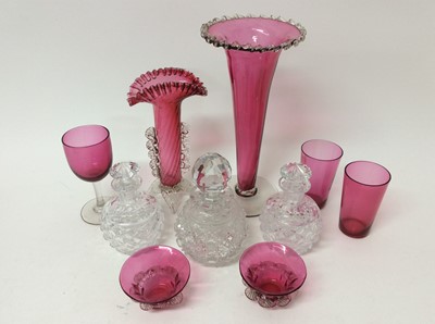 Lot 664 - Cranberry glassware and three cut glass scent bottles