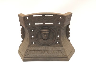 Lot 1892 - Victorian cast iron fire grate front, decorated with a portrait of Livingstone and titled beneath, registration marks to reverse, 37.5cm width