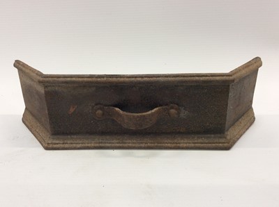 Lot 1895 - Three miniature Victorian ornamental cast iron fireplaces, a cast iron front plate, ash pan front and miniature front (6)