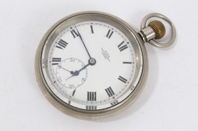 Lot 120 - Goliath pocket watch, full hunter fob watch on chain, three other pocket watches and three watch chains