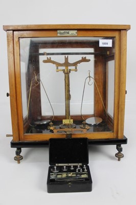 Lot 1899 - A cased set of balance scales by Ludwig Oertling, with a further case of weights