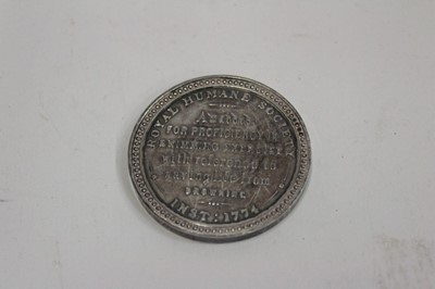 Lot 1988 - Royal Humane Society silver medal awarded for life saving, awarded to Arthur Dawson, inscribed Kelly Cottage, Tavistock 1916, 5cm diameter