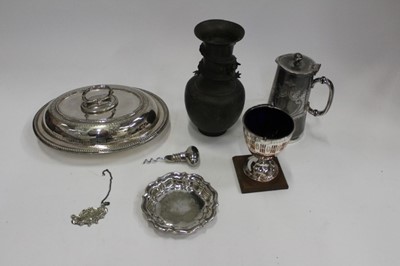 Lot 1989 - Chinese bronze vase, together with small group of silver plate