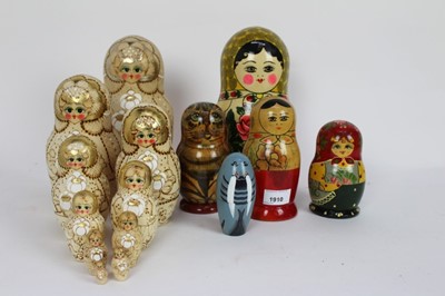 Lot 1910 - Collection of six Russian dolls, including two animal form, the largest measuring 26cm height