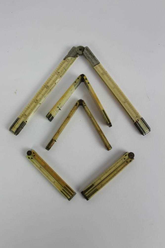 Lot 1911 Six 19th century folding bone rulers, one