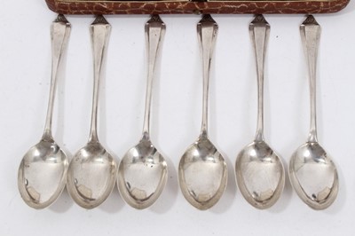 Lot 142 - Set of six silver teaspoons in a fitted case, other silver teaspoons and a silver plated hip flask