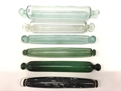 Lot 1924 - Six antique glass rolling pins