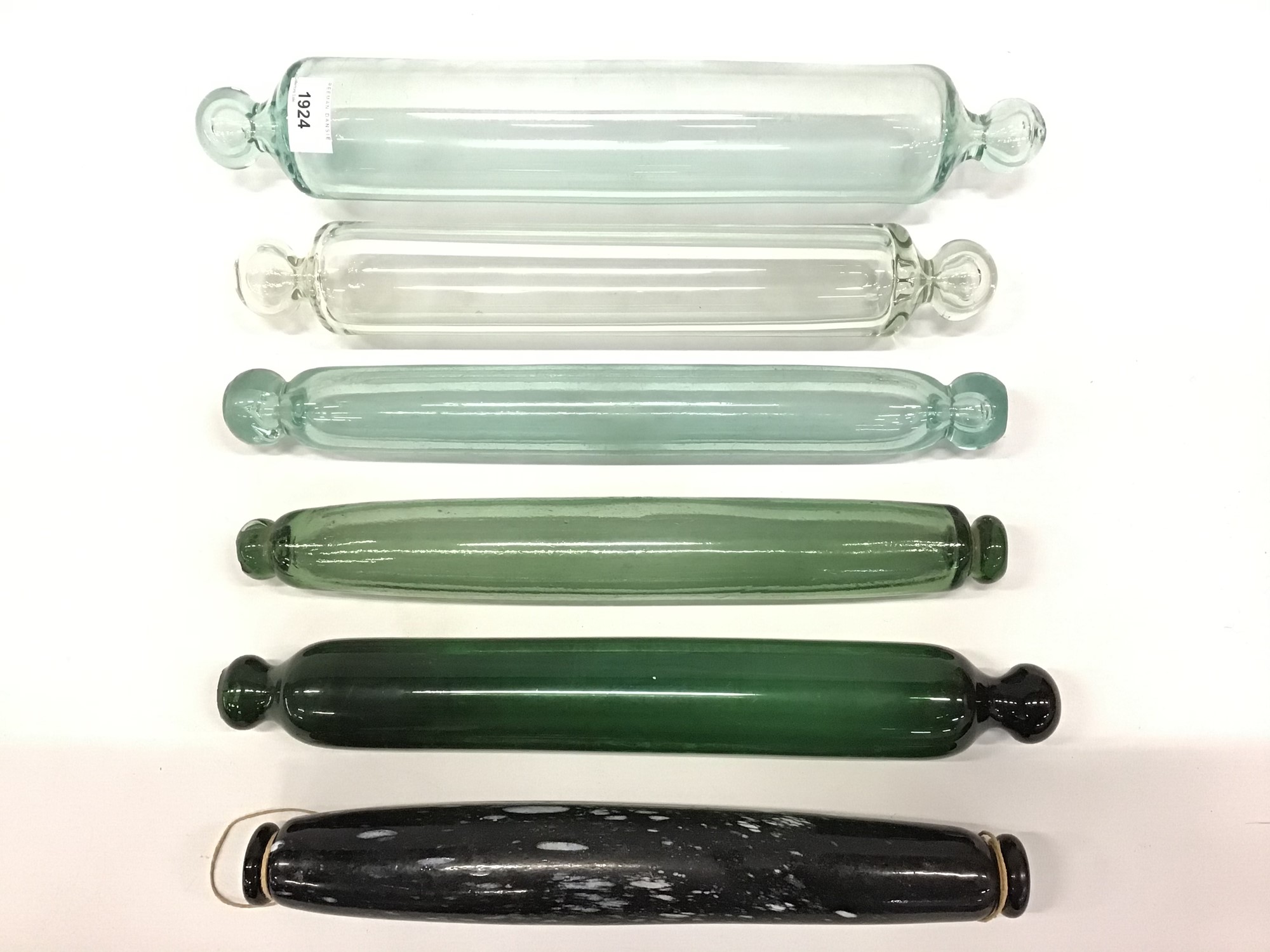 Lot 1924 Six antique glass rolling pins