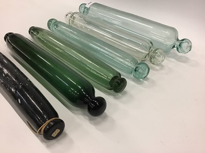 Lot 1924 - Six antique glass rolling pins