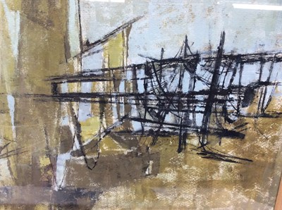 Lot 147 - Two 1970s English School mixed media works on paper