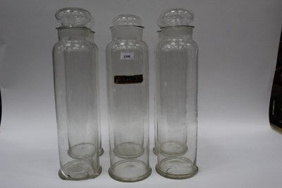 Lot 52 - Set of six late 19th / early 20th century confectionery jars and covers, two damaged