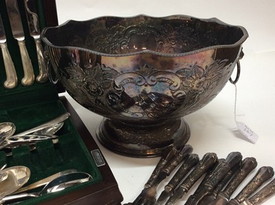 Lot 147 - Large silver plated punch bowl, canteen of cutlery and other flatware