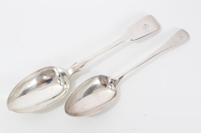 Lot 148 - Victorian silver fiddle pattern table spoon together with a Georgian silver desert spoon (2)