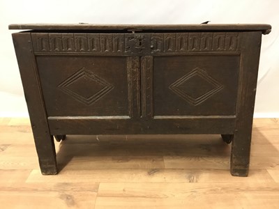 Lot 254 - 17th century oak coffer of small  proportions