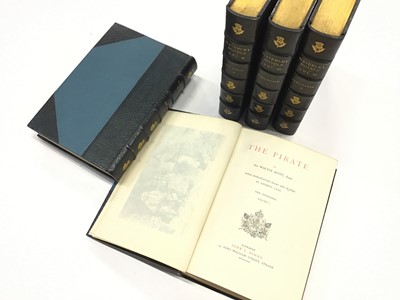 Lot 1002 - Set of 48 late Victorian leather bound volumes of The Waverley Novels by Sir Walter Scott, published by John C. Nimmo 1892, Border Edition,  dedicated to The Hon. Mrs Maxwell Scott of Abbotsford, p...