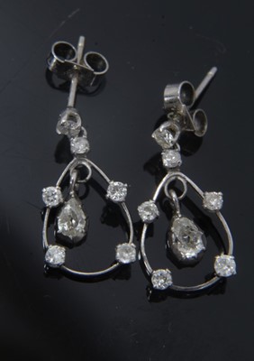 Lot 152 - Pair Edwardian diamond set pendant drop earrings