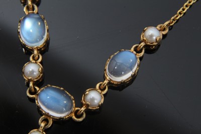 Lot 158 - 9ct gold moonstone and cultured pearl necklace