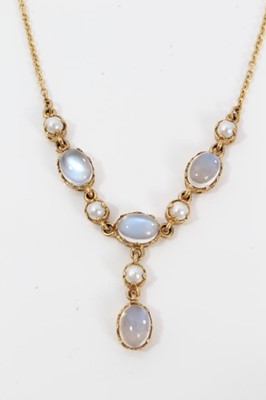 Lot 158 - 9ct gold moonstone and cultured pearl necklace
