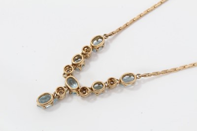 Lot 159 - 9ct gold aquamarine and diamond necklace