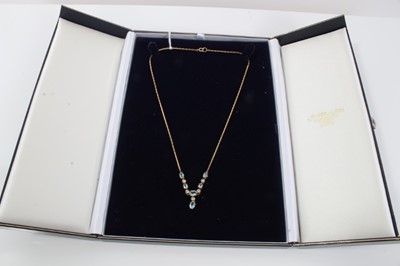 Lot 159 - 9ct gold aquamarine and diamond necklace