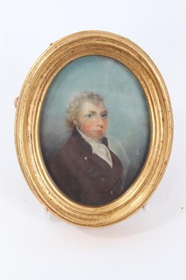 Lot 173 - Curious early 19th century miniature portrait in oils, purporting to depict  Francis Wheatley R.A