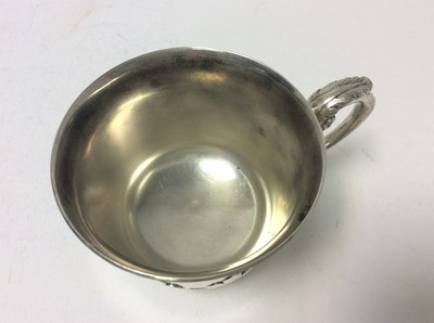 Lot 135 - Elizabeth II Silver Christening Cup with gothic style decoration, scroll handle with serpent mount, on circular foot, (London 1970), maker William Comys & Co Ltd