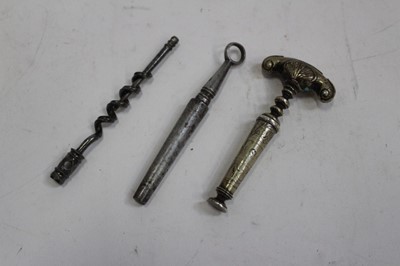 Lot 2016 - Three antique corkscrews