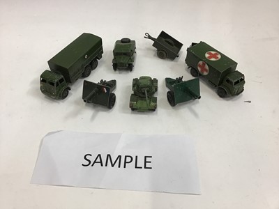 Lot 1551 - Box of model vehicles, including Dinky Army vehicles, Matchbox cars etc