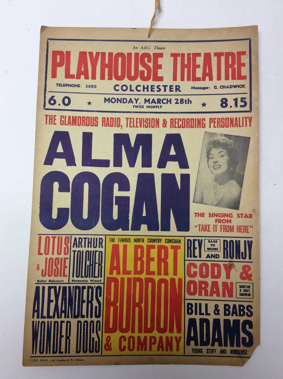 Lot 1195 Colchester Playhouse Theatre Poster. Alma
