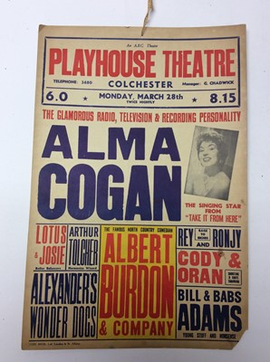 Lot 1195 - Colchester Playhouse Theatre Poster.  Alma Cogan Top of the bill, c1960,s