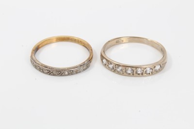 Lot 162 - 18ct gold synthetic white stone half eternity ring, one other ring and yellow metal chain